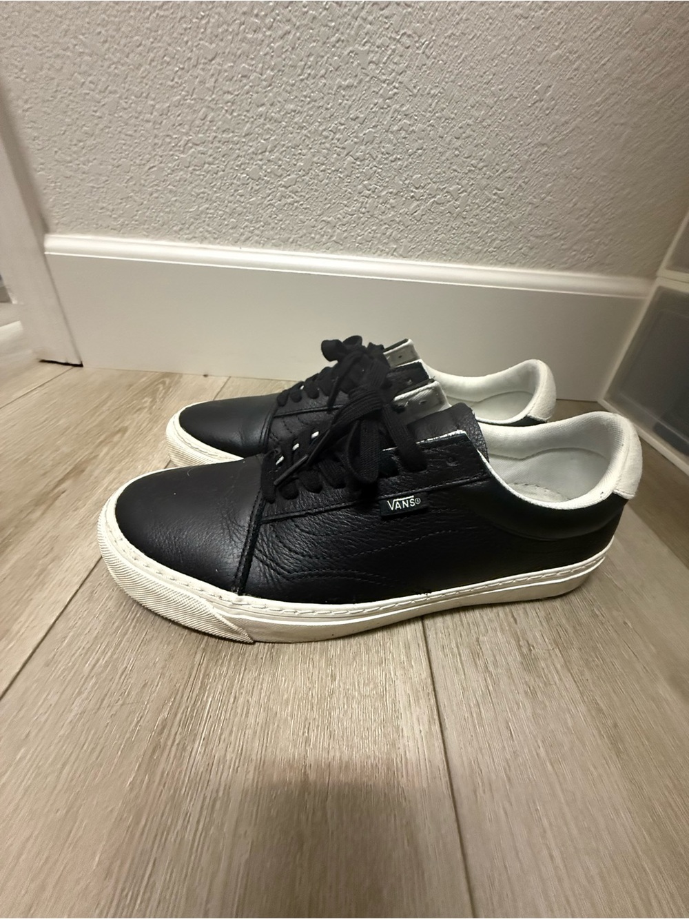 Vans Black Leather Low-Top Sneakers with White Accents